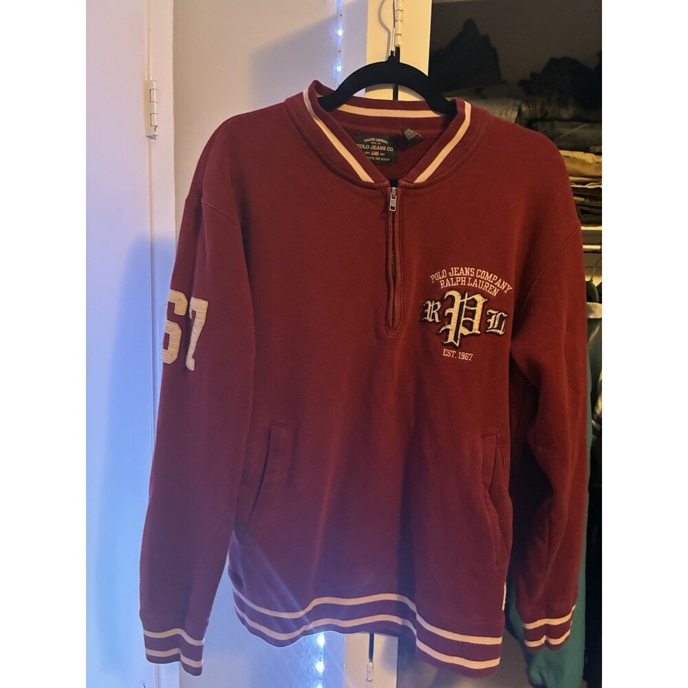 Polo Jeans Co. Ralph Lauren Men's Burgundy 1/4 Zip Fleece Sweatshirt M